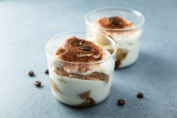 Traditional homemade tiramisu served in glasses