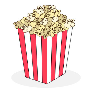Digital render of a striped box of popcorn on a white background
