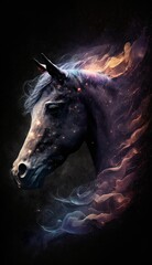 Fototapeta na wymiar horse head with galaxy background
