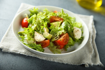 Healthy avocado salad with mozzarella cheese