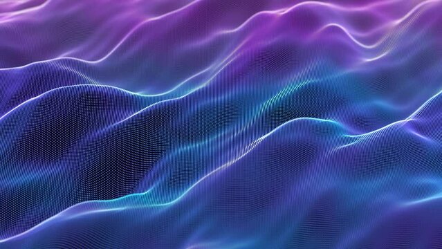 Vibrant 3D soundwaves in motion. Big data analysis, artificial intelligence or digital sound abstract concept. Waves of data or digital equalizer. Pixels on surface of sound waves, seamless loop 4K