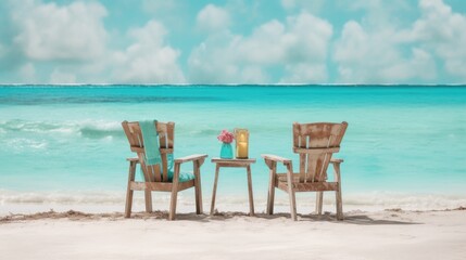Fototapeta premium chairs on a beach, ai generative