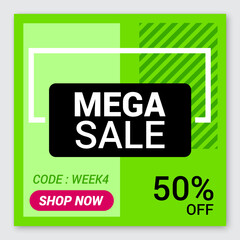 Sale banner template design with numbers and text on it, green and black colors