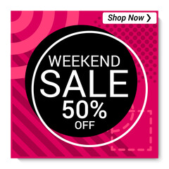 Sale banner template design with numbers and text on it, pink and black colors