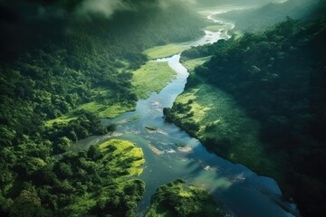 Fototapeta premium aerial view of the river, ai generative