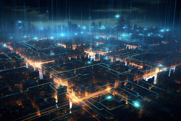 Futuristic city of information flow. Generative AI