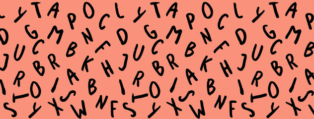 template with the image of keyboard symbols. set of letters. Surface template. pastel red background. Horizontal image. Banner for insertion into site.