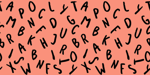 template with the image of keyboard symbols. set of letters. Surface template. pastel red background. Horizontal image. Banner for insertion into site.