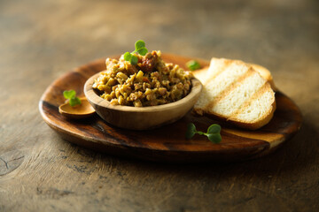 Homemade olive tapenade with sun dried tomatoes