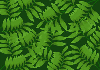Naklejka na ściany i meble Vector illustration of vibrant tropical green leaves pattern