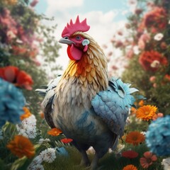 rooster in the garden, ai generative