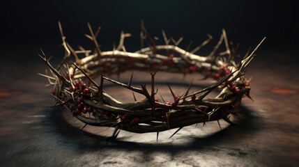 Fototapeta na wymiar Crown thorns as symbol of passion, death and resurrection of Jesus Christ, ai generative