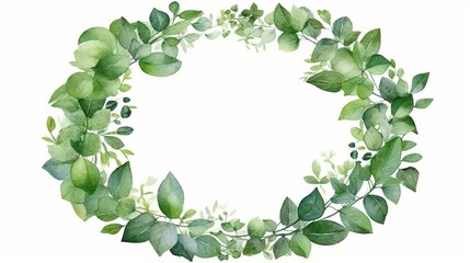 Watercolor painting leaf illustration for logo - Leaves frame in the shape of an ellipse, isolated on white background (Generative Ai)