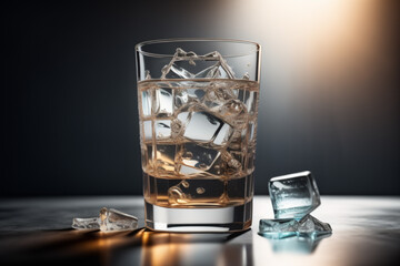 An image of AI Generative of Glass of water with lemon and ice cubes on table, closeup