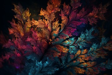 Colorful foliage fractal backdrop suitable for mobile wallpaper or desktop wallpaper. Generative AI
