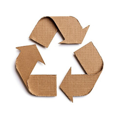Cardboard recycling symbol on white background, generative AI