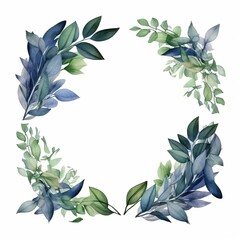 Watercolor painting leaf illustration for logo - Leaves frame in the shape of a circle, isolated on white background (Generative Ai)