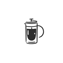 Hand drawn vector abstract graphic doodle simple minimalistic line illustrations collection with brewing coffee,preparing coffee drinks. Coffee vector drawing icon isolated.Coffee shop design concept.