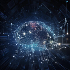 Naklejka na ściany i meble digital brains unleashing the potential of 3D science, technology AI analysis, automation, big data, business, cloud computing, communication, creativity, cyber, and deep learning Generative AI 