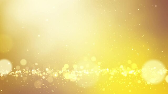 Glow abstract particle magic gold glitter shining motion background. moving bokeh blur light flickering animation.
