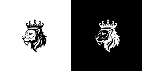 Royal king lion crown symbol. Elegant black Leo animal logotype. Premium luxury brand identity icon. Vector illustration design template