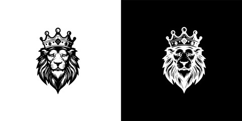 Fototapeta premium Royal king lion crown symbol. Elegant black Leo animal logotype. Premium luxury brand identity icon. Vector illustration design template