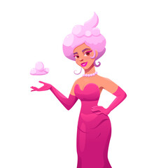 Cotton Candy - Female Cartoon Character. Candy Girl Isolated on White. Advertising, Sale Poster. Vector Illustration.