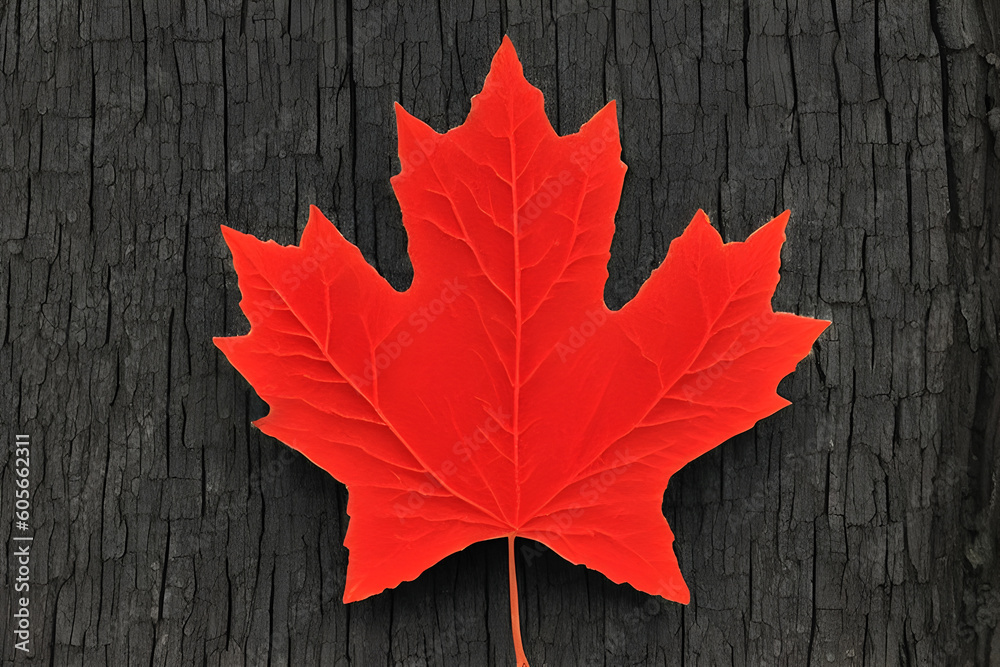Wall mural red maple leaf on a wooden background