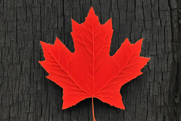 Red maple leaf on a wooden background