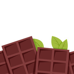Seamless border of milk chocolate bars with mint leaves 
