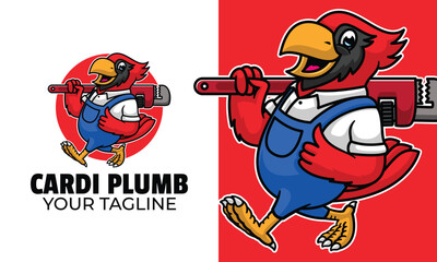 cardinal bird mascot plumbing logo design
