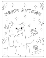 Autumn Coloring Pages for Kids, Autumn Coloring pages, kids Coloring pages, Animals, flower, Nature, black and white Coloring pages.