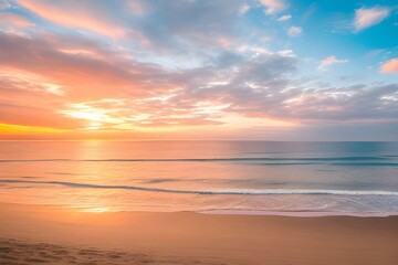 Obraz premium 朝焼けの美しい彩雲と浜辺の風景