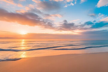 Fototapeta premium 朝焼けの美しい彩雲と浜辺の風景