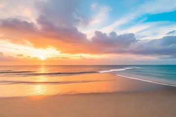 Naklejka na ściany i meble 朝焼けの美しい彩雲と浜辺の風景