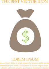 Money bag with dollars vector icon. Simple isolated pictogram