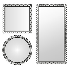 Mirrors set of different shapes isolated. Realistic mirror frame. Reflecting glass surfaces isolated. Vector illustration.