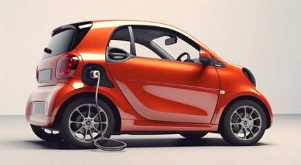 Naklejka premium AI Generated. Charging electric city car in red colour. Electromobility and ecology. The concept of wireless battery charging. 