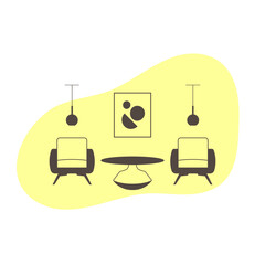 Interior of a hall. Vector icon in flat style. Furniture icon