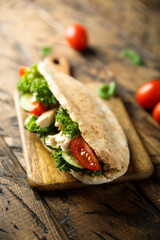 Homemade chicken sandwich with vegetables
