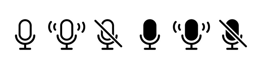 Microphone icon set. Mic icon. Record podcast radio signs