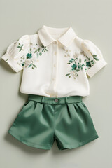 Chic Mayoral Blouse and Shorts Set: Embroidered Satin Stitch with Delicate Details
