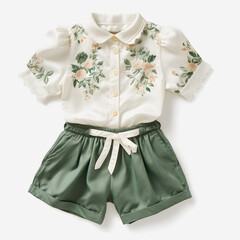 Chic Mayoral Blouse and Shorts Set: Embroidered Satin Stitch with Delicate Details