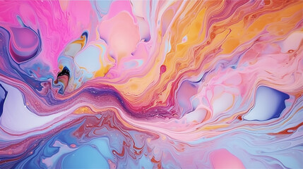 Fototapeta premium Liquid art background with colorful ink marble texture with liquid abstract pattern. AI generative marble wall with golden paint wave splash on pink