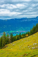 Beautiful Lake Thun view from Schynige Platte trail in Bernese Oberland, Canton of Bern,...