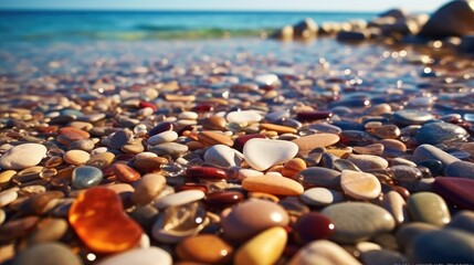 Obraz premium Summer beach, transparent and shining pebbles. Generative AI