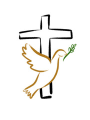 cross and a dove sketch illustration
