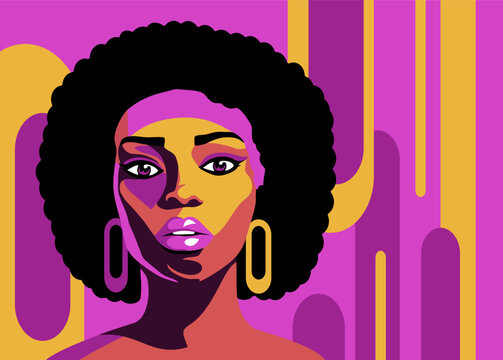 Woman portrait in simple style and purple colors