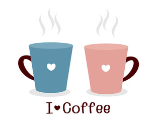 Coffee cups with hand written font on white background vector.