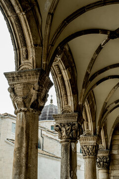 Graceful Arches & Columnades Of The Rectors Palace In Dubrovnik's Old Town, Croatia
